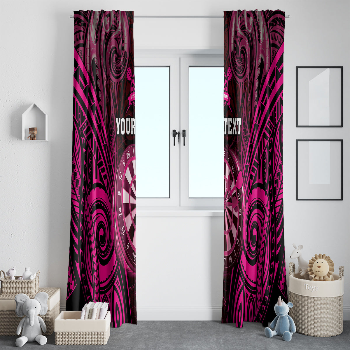Personalised New Zealand Darts Window Curtain Pink Dart Board Maori Pattern
