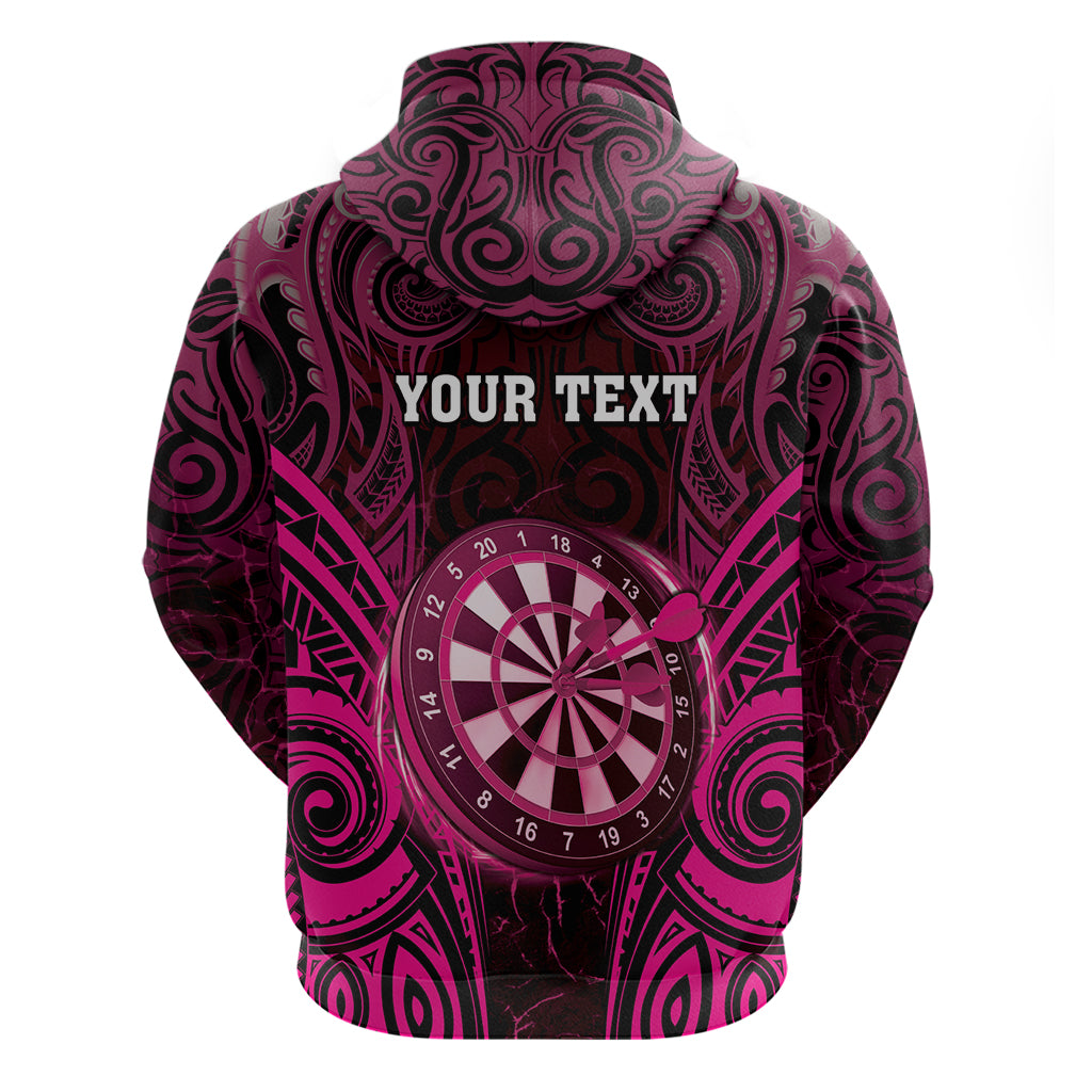 Personalised New Zealand Darts Zip Hoodie Pink Dart Board Maori Pattern