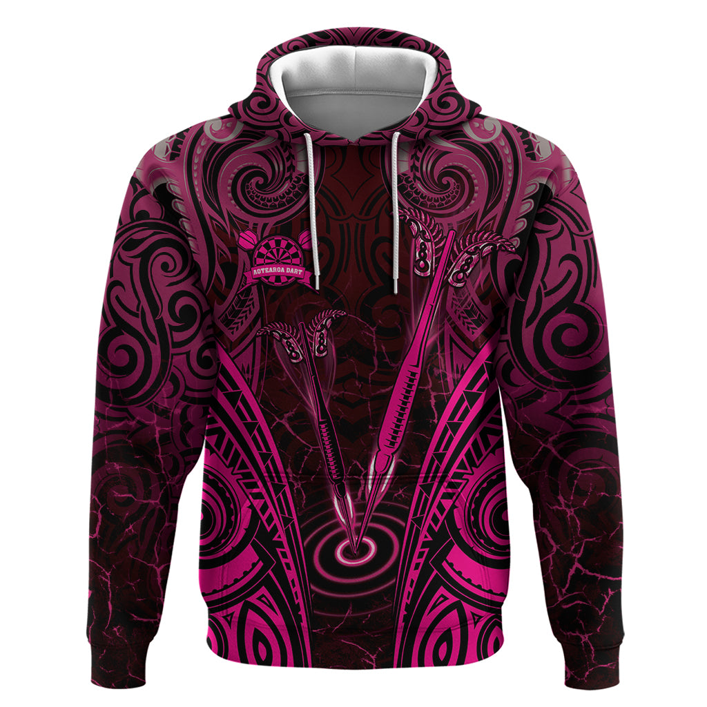 Personalised New Zealand Darts Zip Hoodie Pink Dart Board Maori Pattern
