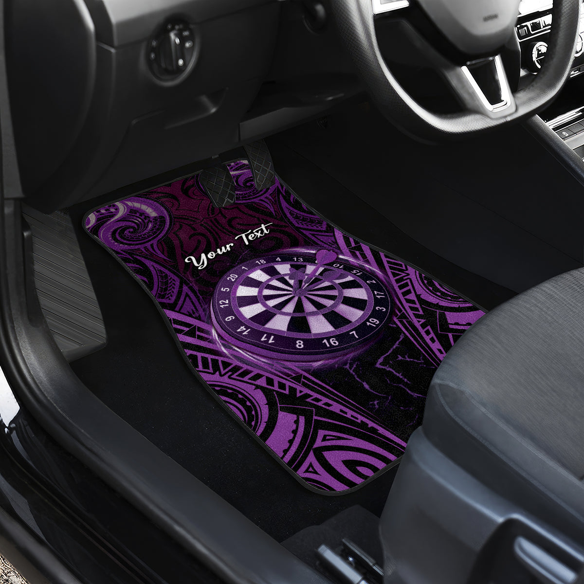 Personalised New Zealand Darts Car Mats Purple Dart Board Maori Pattern