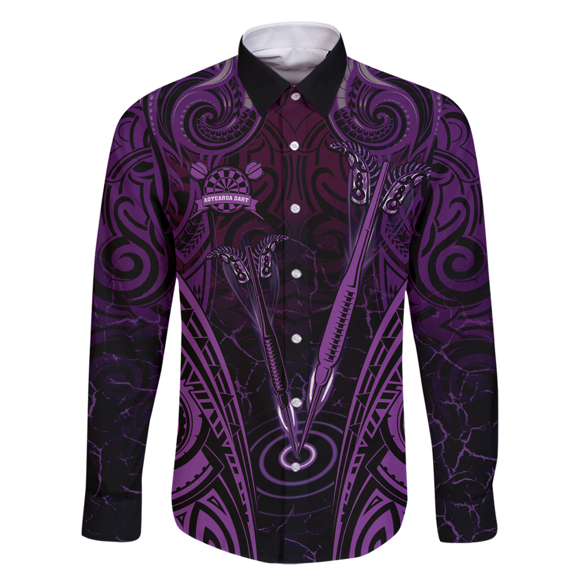 Personalised New Zealand Darts Family Matching Puletasi and Hawaiian Shirt Purple Dart Board Maori Pattern