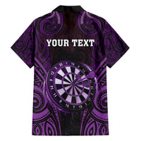 Personalised New Zealand Darts Family Matching Short Sleeve Bodycon Dress and Hawaiian Shirt Purple Dart Board Maori Pattern