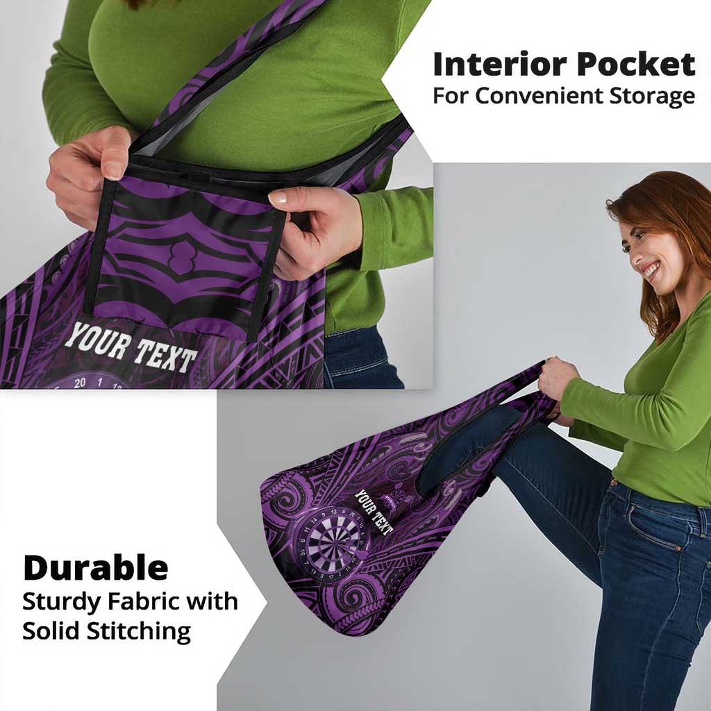 New Zealand Darts Personalised Grocery Bag Purple Dart Board Maori Pattern