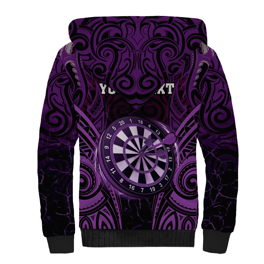 Personalised New Zealand Darts Sherpa Hoodie Purple Dart Board Maori Pattern