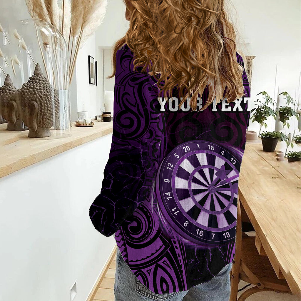 Personalised New Zealand Darts Women Casual Shirt Purple Dart Board Maori Pattern