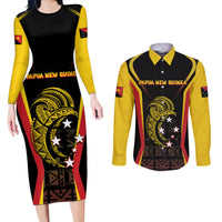 Custom Papua New Guinea Cricket Couples Matching Long Sleeve Bodycon Dress and Long Sleeve Button Shirt 2024 World Cup