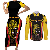 Custom Papua New Guinea Cricket Couples Matching Short Sleeve Bodycon Dress and Long Sleeve Button Shirt 2024 World Cup