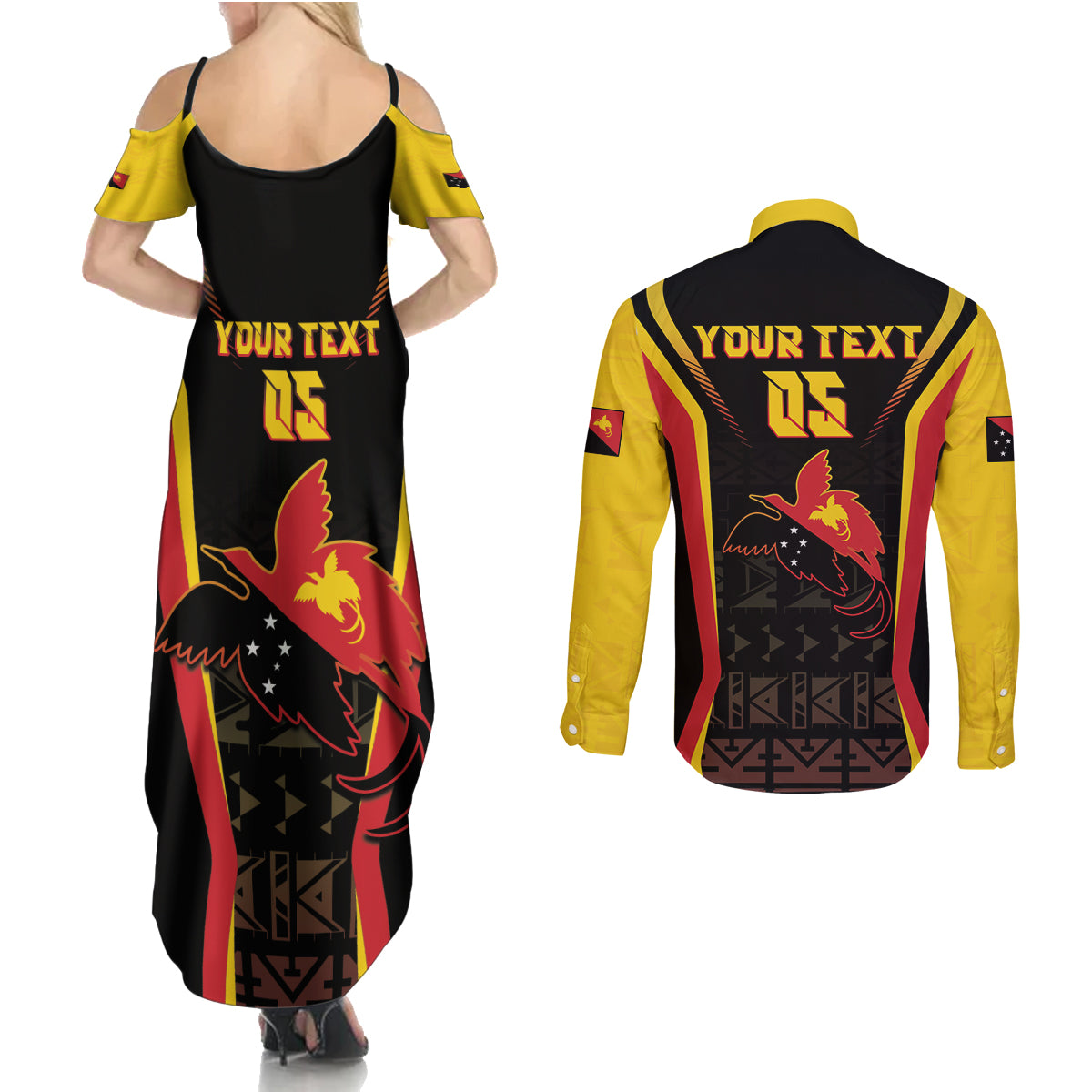 Custom Papua New Guinea Cricket Couples Matching Summer Maxi Dress and Long Sleeve Button Shirt 2024 World Cup