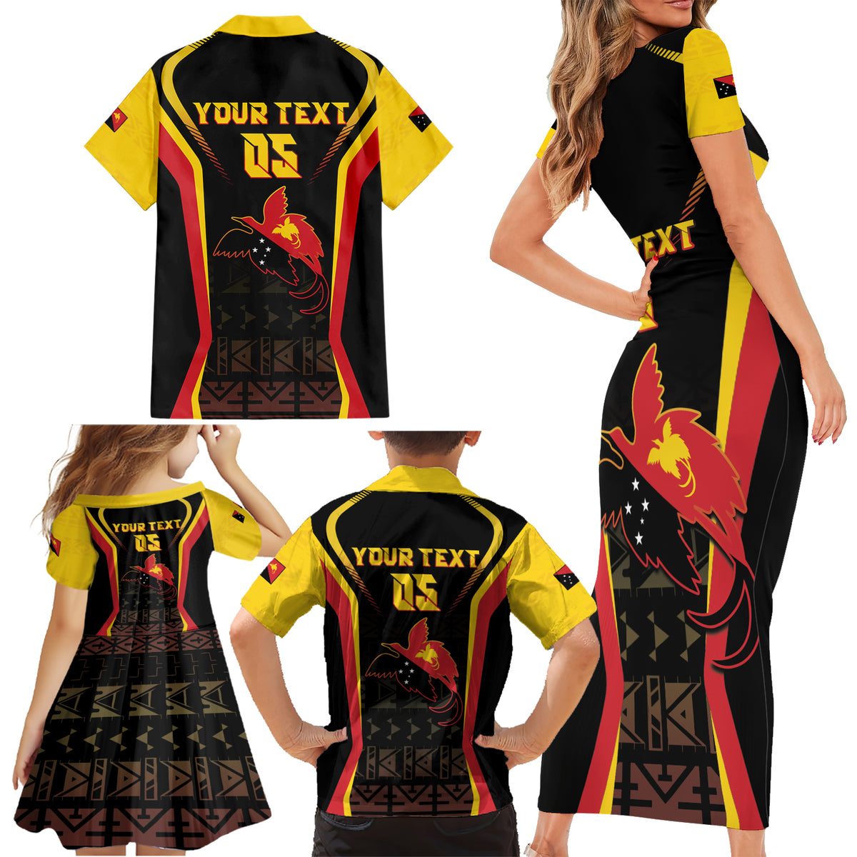 Custom Papua New Guinea Cricket Family Matching Short Sleeve Bodycon Dress and Hawaiian Shirt 2024 World Cup