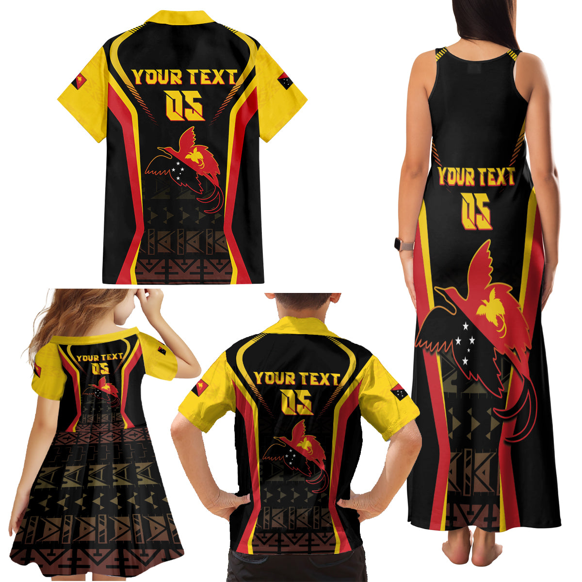 Custom Papua New Guinea Cricket Family Matching Tank Maxi Dress and Hawaiian Shirt 2024 World Cup