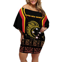 Custom Papua New Guinea Cricket Off Shoulder Short Dress 2024 World Cup LT05 Women Black - Polynesian Pride