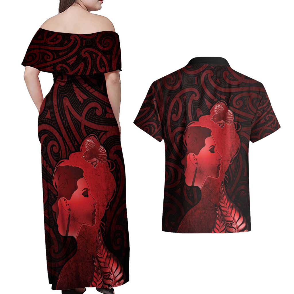 Aotearoa Mana Wahine Couples Matching Off Shoulder Maxi Dress and Hawaiian Shirt The Spiritual Power Of Women