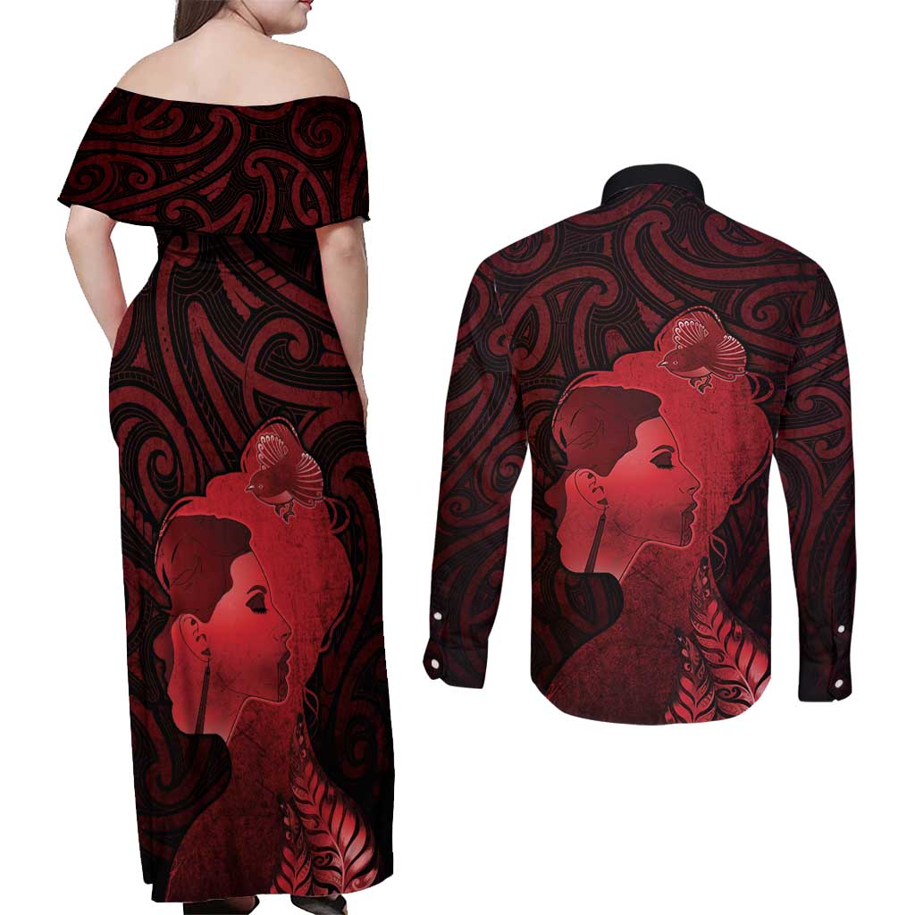 Aotearoa Mana Wahine Couples Matching Off Shoulder Maxi Dress and Long Sleeve Button Shirt The Spiritual Power Of Women