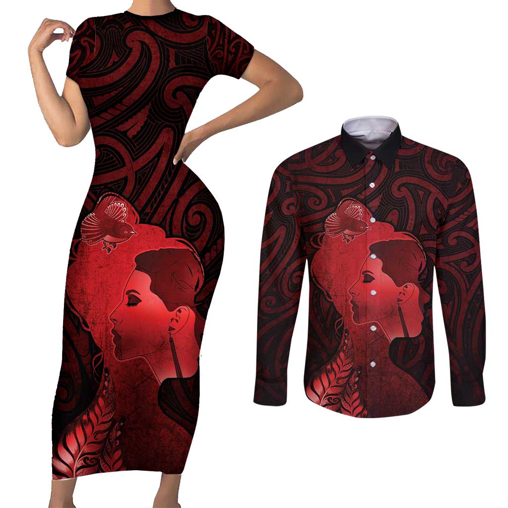 Aotearoa Mana Wahine Couples Matching Short Sleeve Bodycon Dress and Long Sleeve Button Shirt The Spiritual Power Of Women
