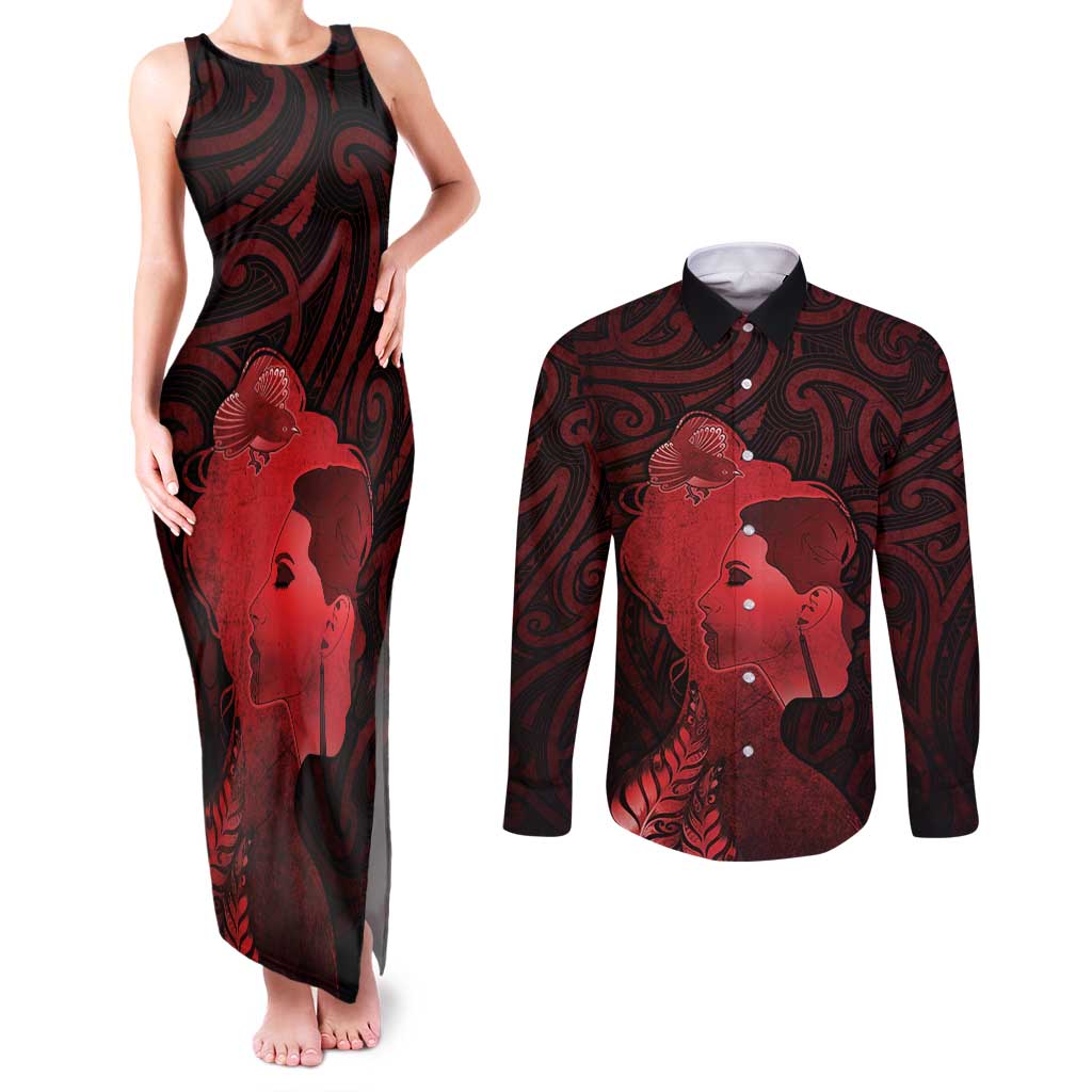 Aotearoa Mana Wahine Couples Matching Tank Maxi Dress and Long Sleeve Button Shirt The Spiritual Power Of Women