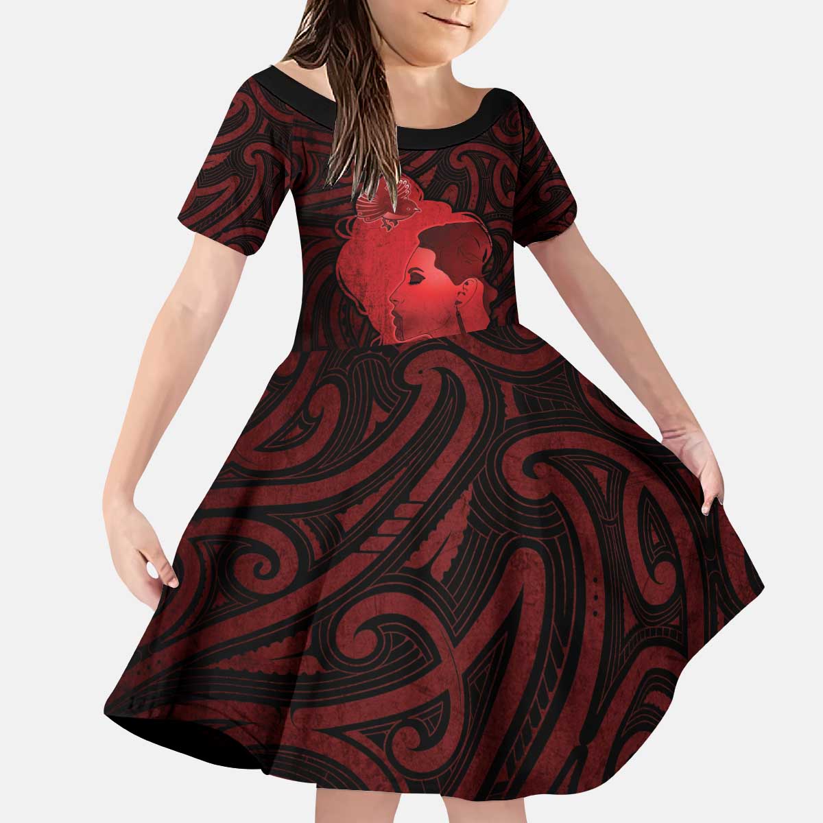 Aotearoa Mana Wahine Kid Short Sleeve Dress The Spiritual Power Of Women LT05 KID Red - Polynesian Pride