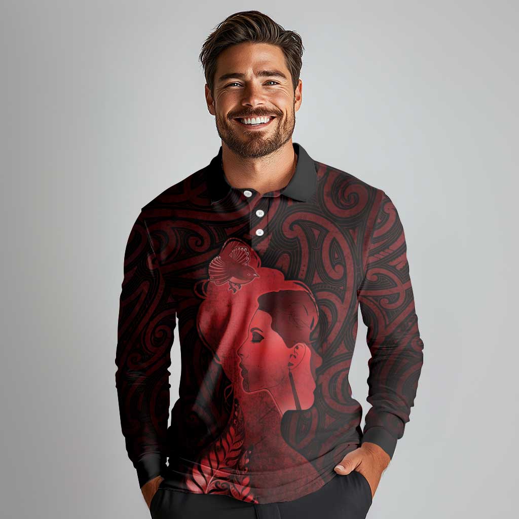 Aotearoa Mana Wahine Long Sleeve Polo Shirt The Spiritual Power Of Women