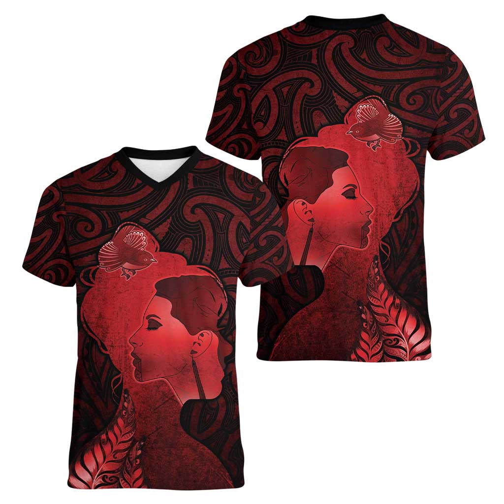 Aotearoa Mana Wahine Women V-Neck T-Shirt The Spiritual Power Of Women