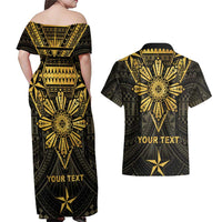 Personalised Philippines Independence Day Couples Matching Off Shoulder Maxi Dress and Hawaiian Shirt Filipinos Sun Star Tribal