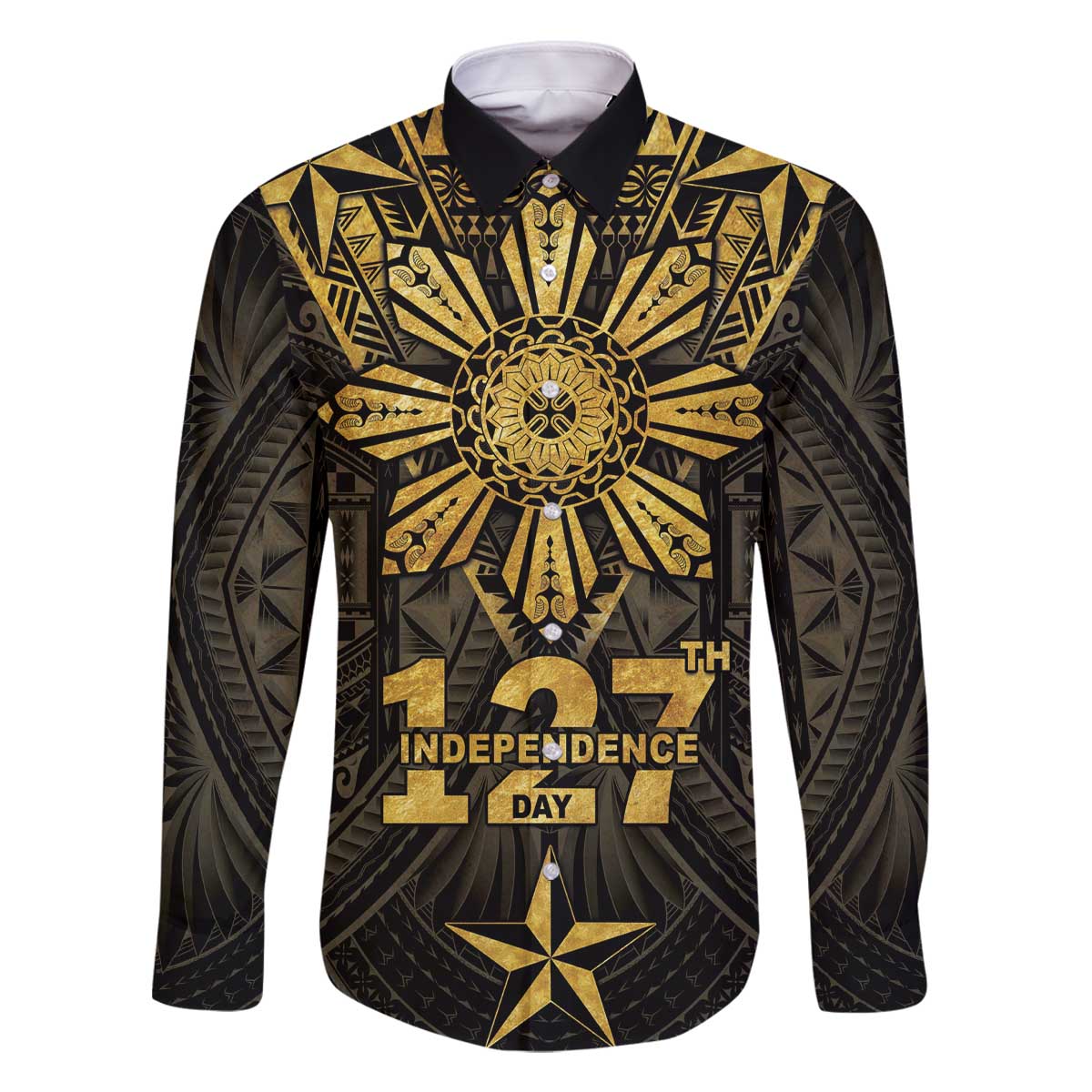 Personalised Philippines Independence Day Family Matching Off The Shoulder Long Sleeve Dress and Hawaiian Shirt Filipinos Sun Star Tribal