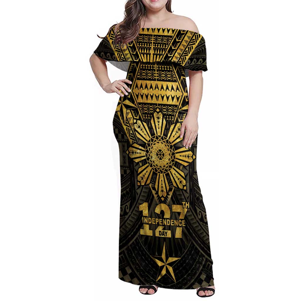 Personalised Philippines Independence Day Family Matching Off Shoulder Maxi Dress and Hawaiian Shirt Filipinos Sun Star Tribal