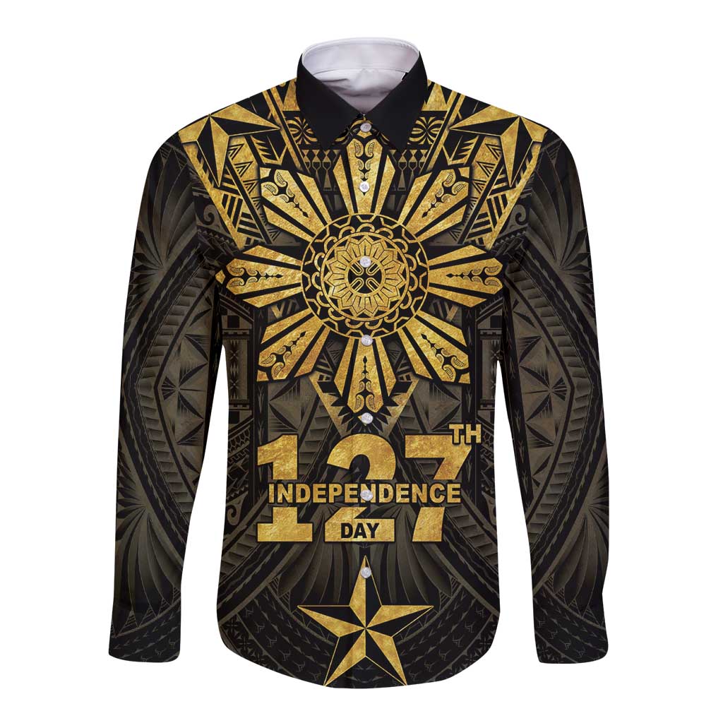 Personalised Philippines Independence Day Long Sleeve Button Shirt Filipinos Sun Star Tribal