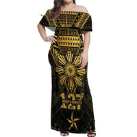 Personalised Philippines Independence Day Off Shoulder Maxi Dress Filipinos Sun Star Tribal