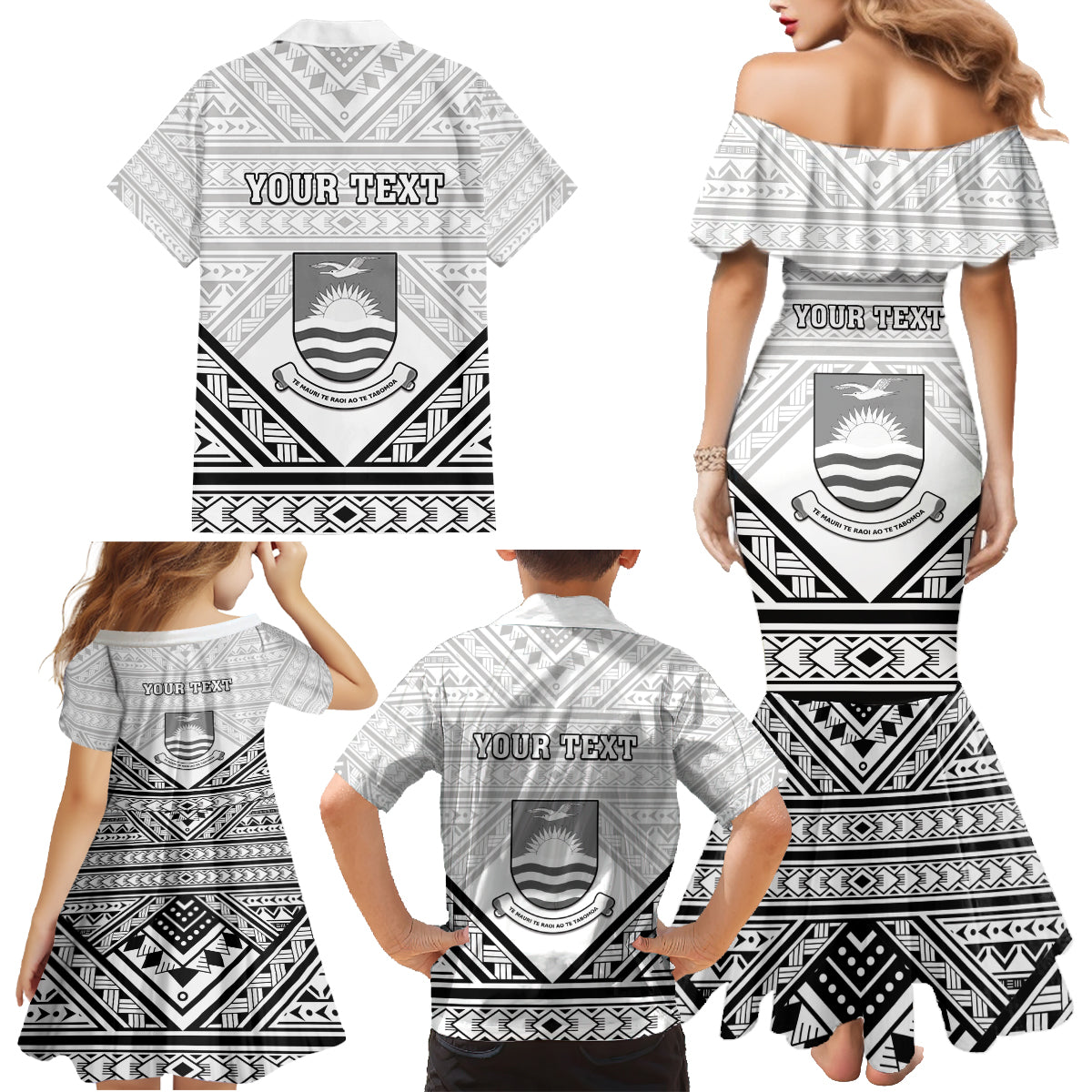 Personalised Kiribati Gospel Day Family Matching Mermaid Dress and Hawaiian Shirt Coat Of Arms Polynesian Pattern