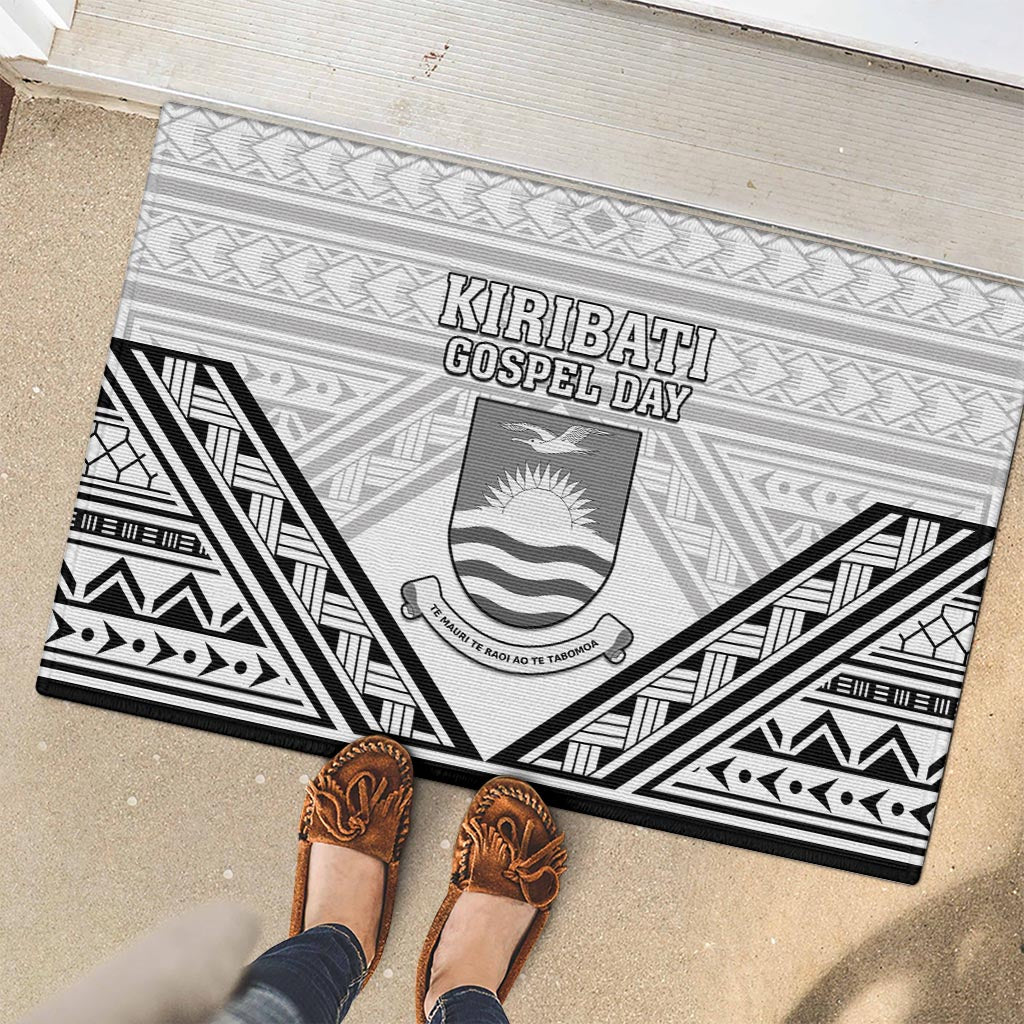 Kiribati Gospel Day Rubber Doormat Coat Of Arms Polynesian Pattern