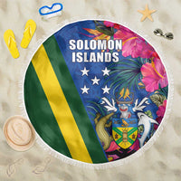 Solomon Islands Independence Day Beach Blanket Coat Of Arms With Tropical Flowers