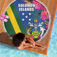 Solomon Islands Independence Day Beach Blanket Coat Of Arms With Tropical Flowers