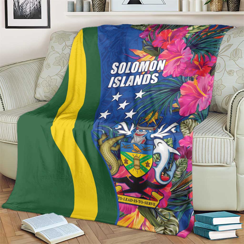 Solomon Islands Independence Day Blanket Coat Of Arms With Tropical Flowers