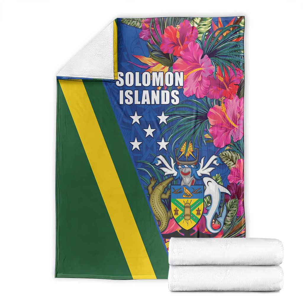 Solomon Islands Independence Day Blanket Coat Of Arms With Tropical Flowers