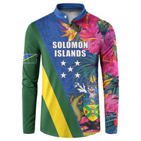 Solomon Islands Independence Day Button Sweatshirt Coat Of Arms With Tropical Flowers