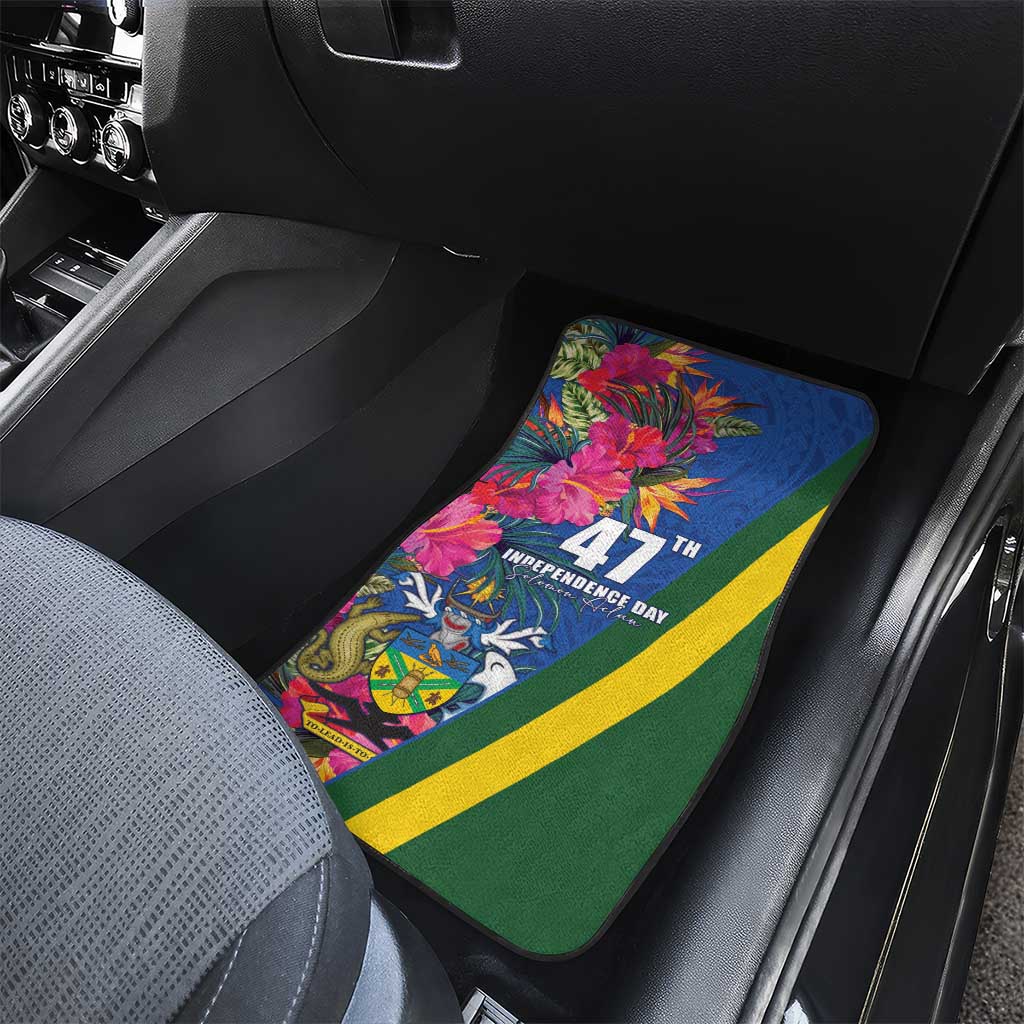 Solomon Islands Independence Day Car Mats Coat Of Arms With Tropical Flowers