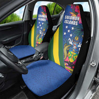 Solomon Islands Independence Day Car Seat Cover Coat Of Arms With Tropical Flowers