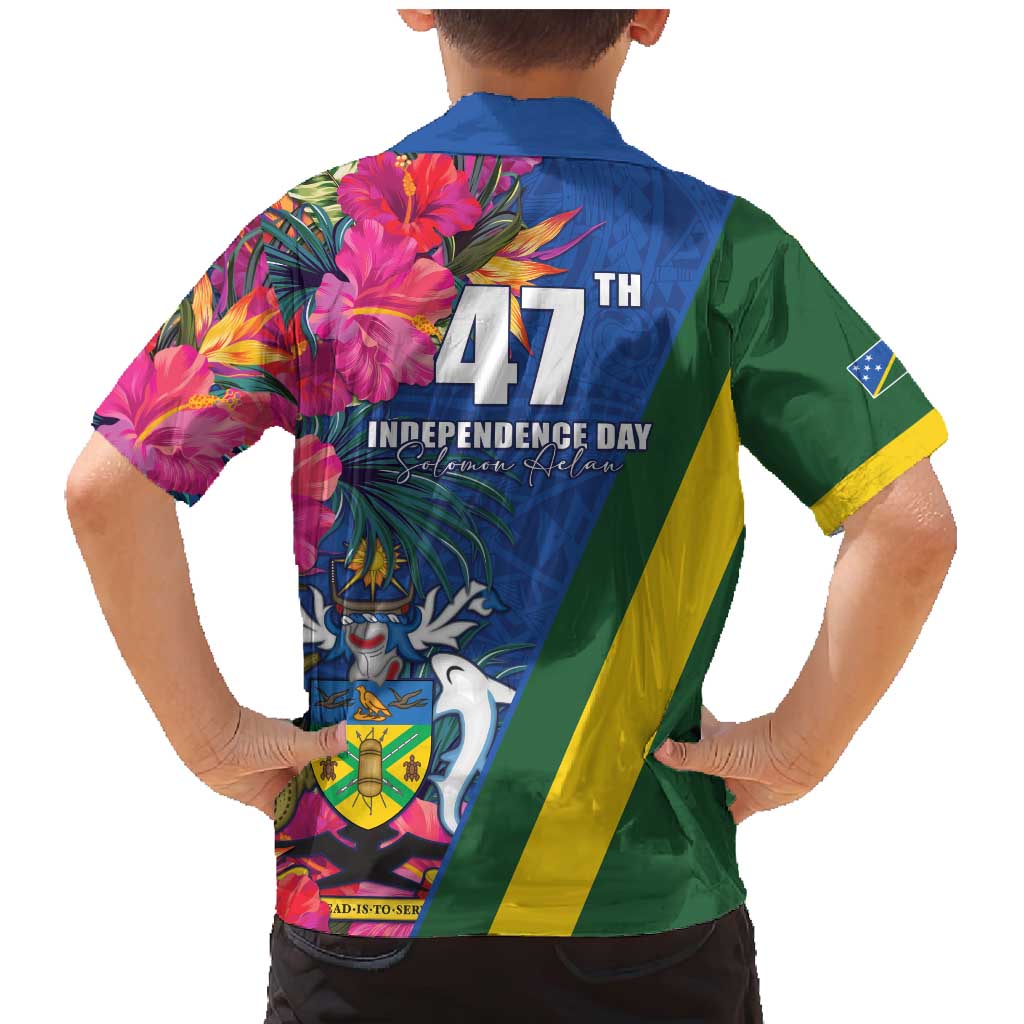 Solomon Islands Independence Day Family Matching Mermaid Dress and Hawaiian Shirt Coat Of Arms With Tropical Flowers