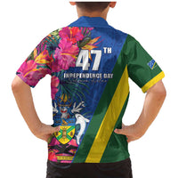 Solomon Islands Independence Day Family Matching Mermaid Dress and Hawaiian Shirt Coat Of Arms With Tropical Flowers