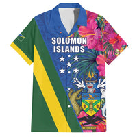 Solomon Islands Independence Day Family Matching Off Shoulder Short Dress and Hawaiian Shirt Coat Of Arms With Tropical Flowers