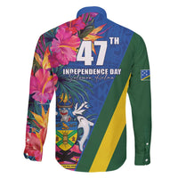 Solomon Islands Independence Day Family Matching Off Shoulder Short Dress and Hawaiian Shirt Coat Of Arms With Tropical Flowers