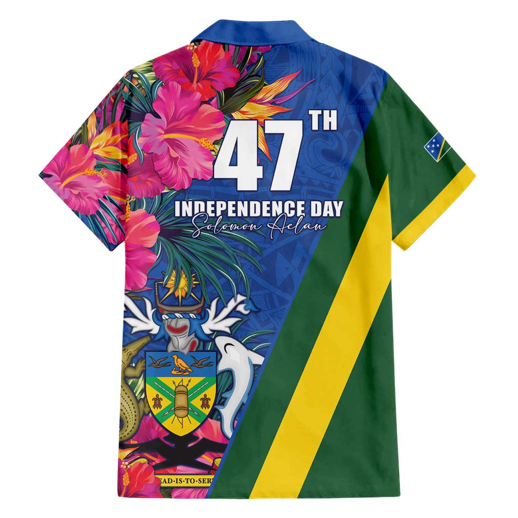 Solomon Islands Independence Day Family Matching Short Sleeve Bodycon Dress and Hawaiian Shirt Coat Of Arms With Tropical Flowers