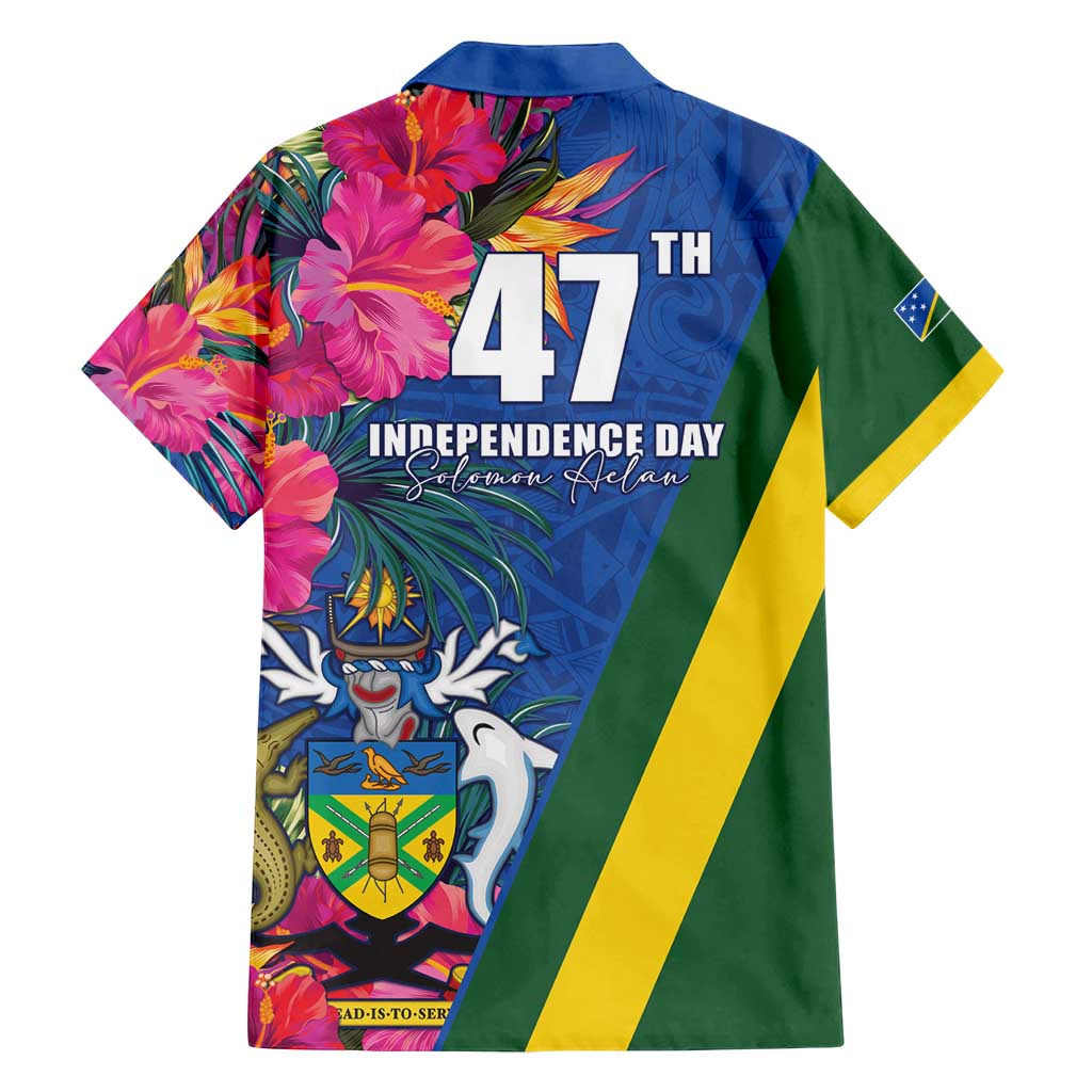 Solomon Islands Independence Day Family Matching Summer Maxi Dress and Hawaiian Shirt Coat Of Arms With Tropical Flowers