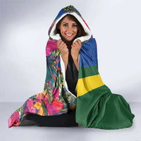 Solomon Islands Independence Day Hooded Blanket Coat Of Arms With Tropical Flowers