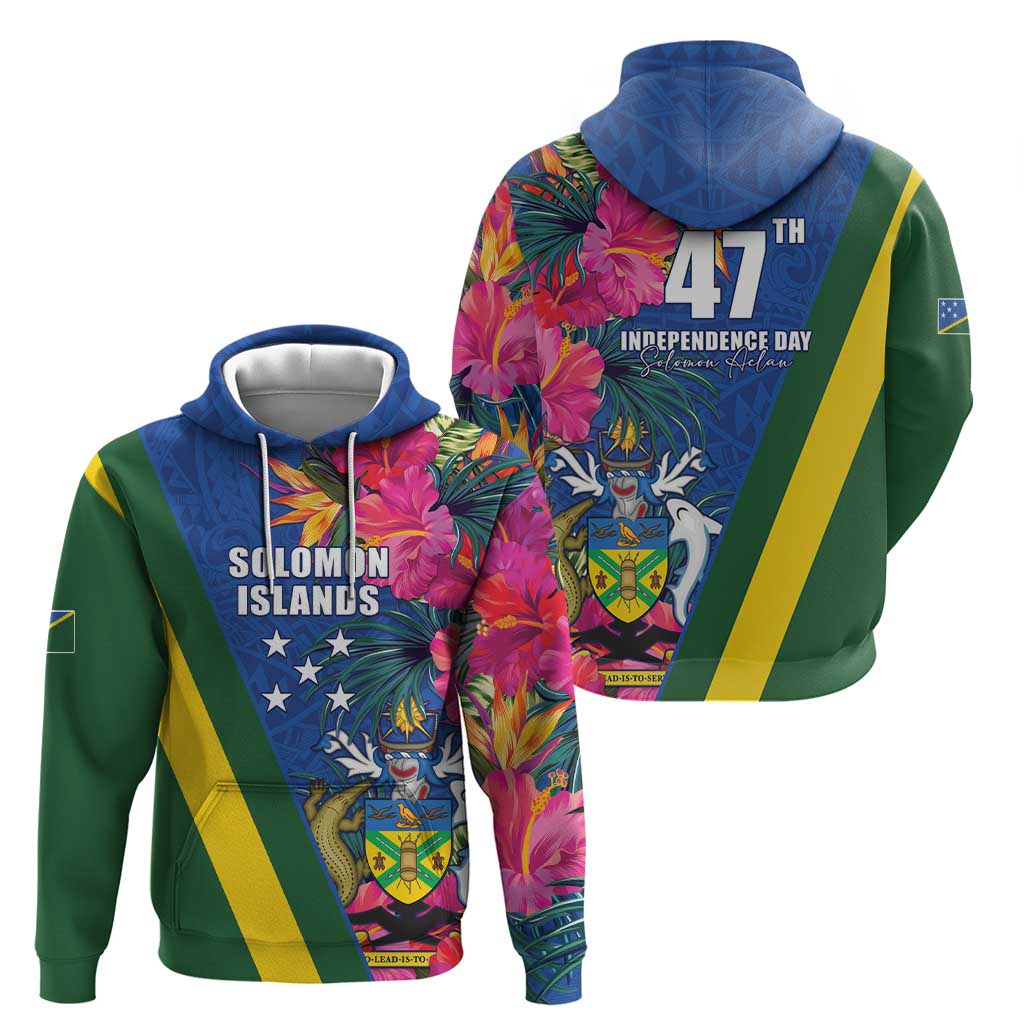 Solomon Islands Independence Day Hoodie Coat Of Arms With Tropical Flowers