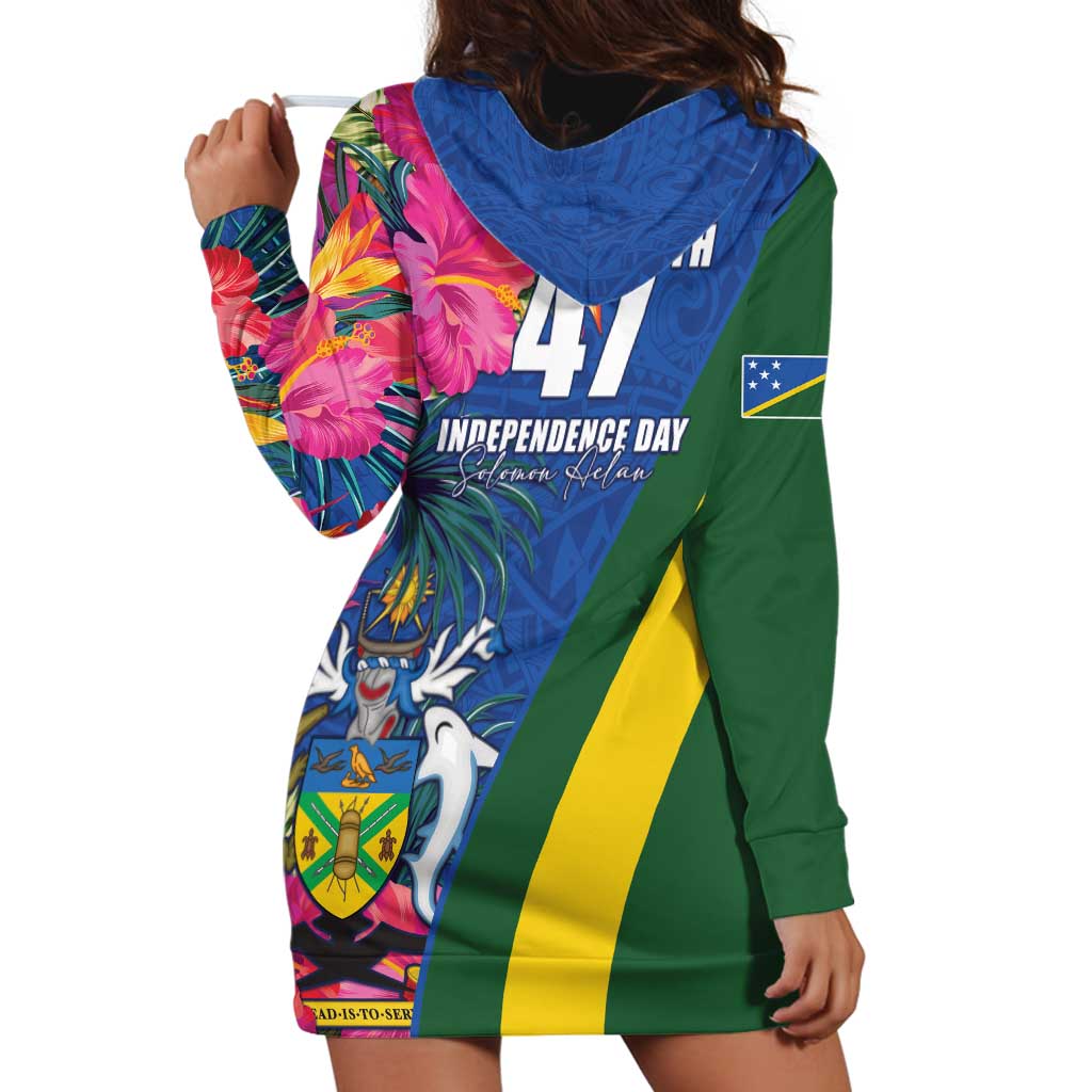 Solomon Islands Independence Day Hoodie Dress Coat Of Arms With Tropical Flowers
