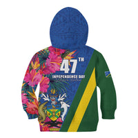 Solomon Islands Independence Day Kid Hoodie Coat Of Arms With Tropical Flowers
