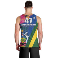 Solomon Islands Independence Day Men Tank Top Coat Of Arms With Tropical Flowers