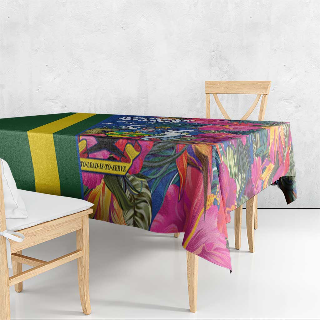 Solomon Islands Independence Day Tablecloth Coat Of Arms With Tropical Flowers