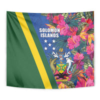Solomon Islands Independence Day Tapestry Coat Of Arms With Tropical Flowers