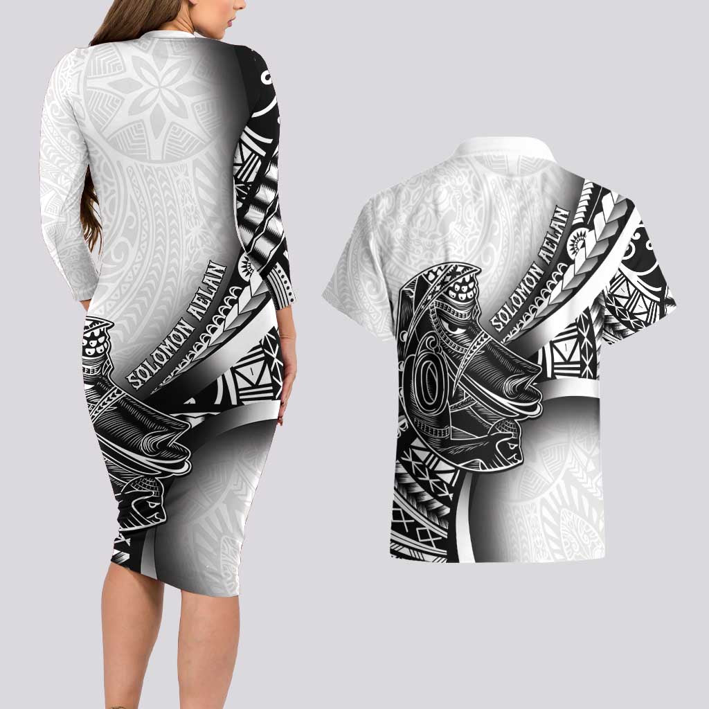 Solomon Islands Nguzunguzu Couples Matching Long Sleeve Bodycon Dress and Hawaiian Shirt Polynesian Tribal Pattern